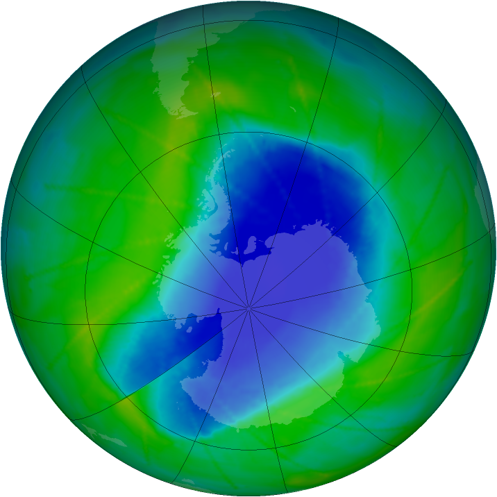 Antarctic ozone map for 01 December 2010